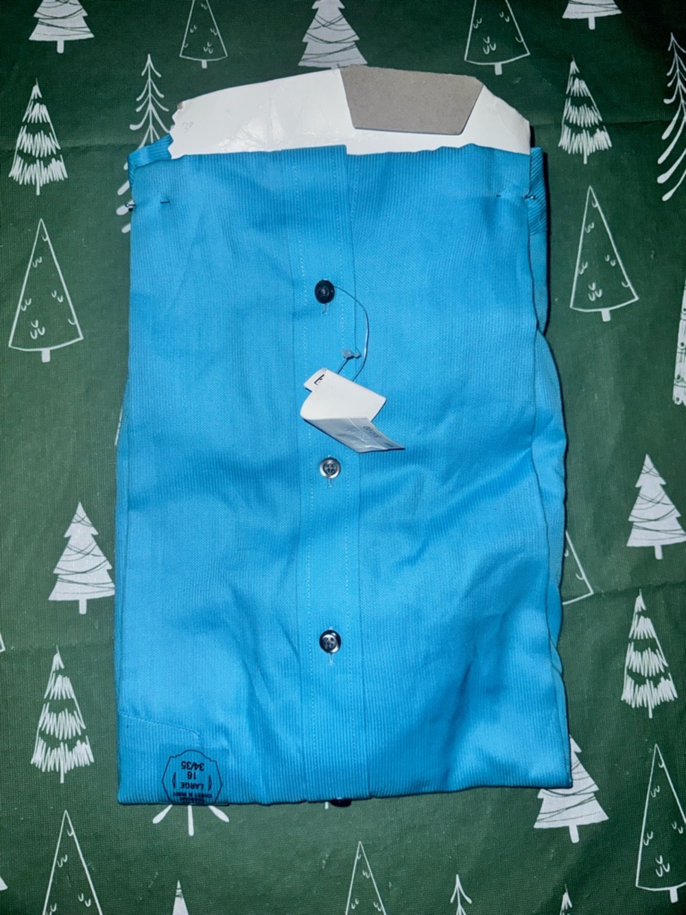 Van Heusen Flex Collar Dress Shirt Men 16 34/35 L Regular Fit Pin Cord Lite Blue - Picture 2 of 6